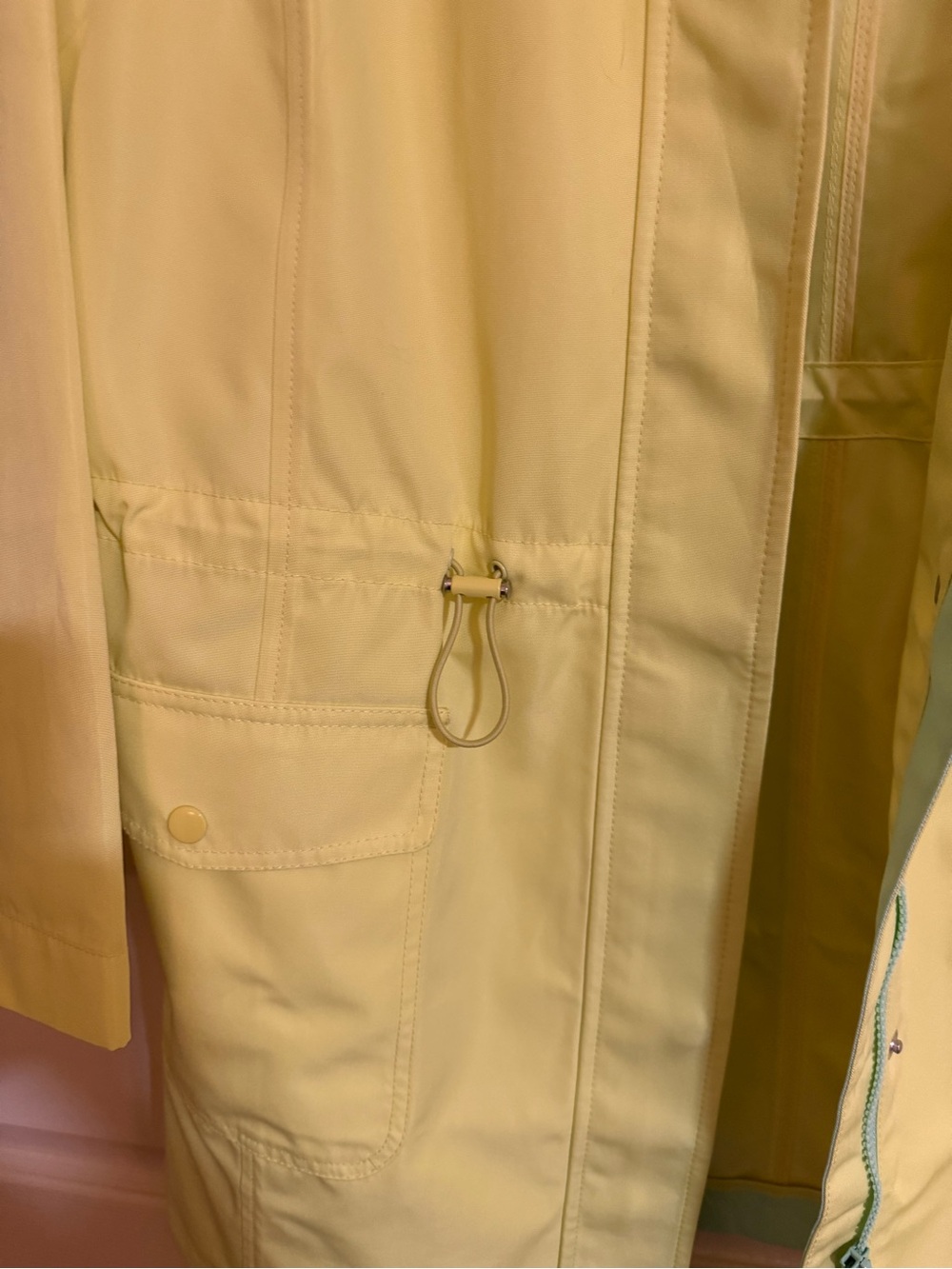 Talbots Light Yellow Hooded Trench Coat/Rain Jacket with Mint Trim - Picture 4 of 6